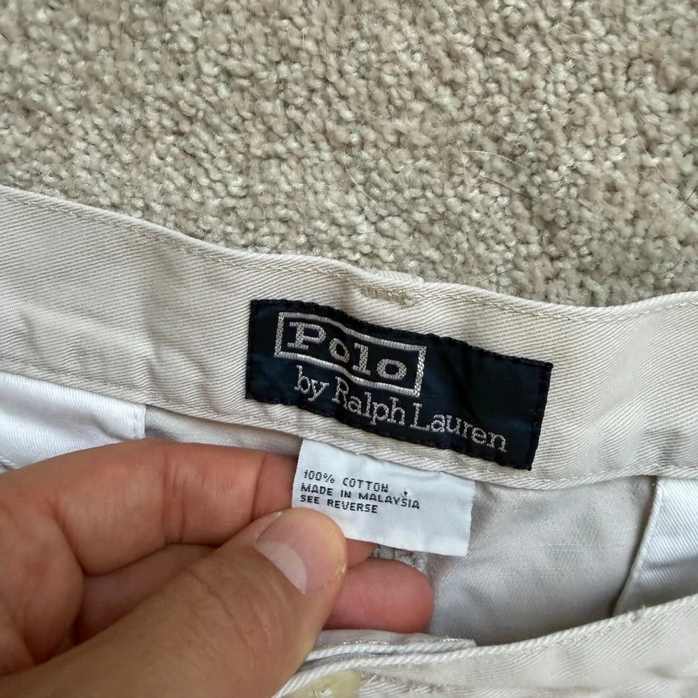 90's Polo Ralph Lauren Andrew Shorts Sz 36 Tan‎ Khaki Pleated Chino 9 Inseam